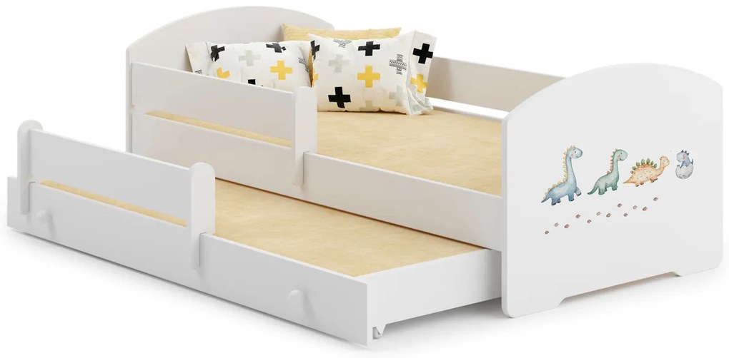 Cama infantil dupla branca LUK dinossauros 160x80 - colchão e estrado incluído
