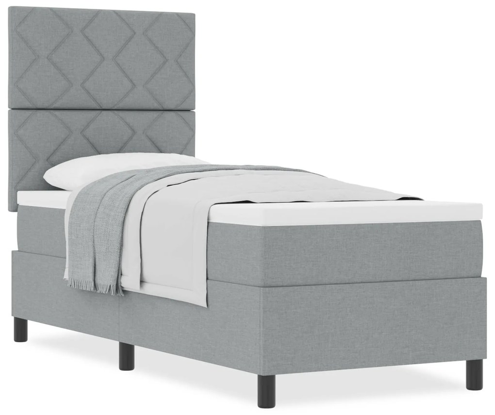 Cama Box Spring com Colchão Cinza Claro 80x200 cm Tecido