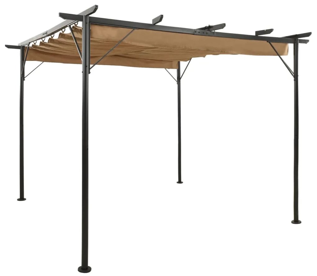 Pérgola com toldo retrátil 3x3 m 180 g/m² aço cinza-acastanhado