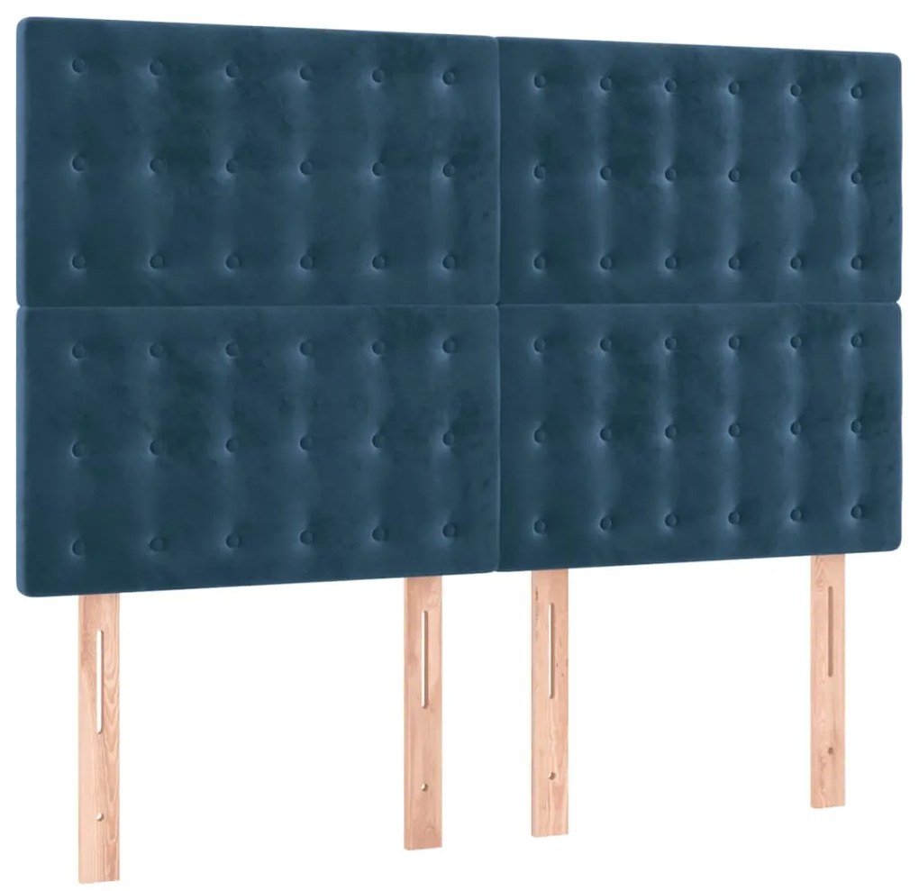 Cabeceira cama c/ luzes LED veludo 144x5x118/128cm azul-escuro