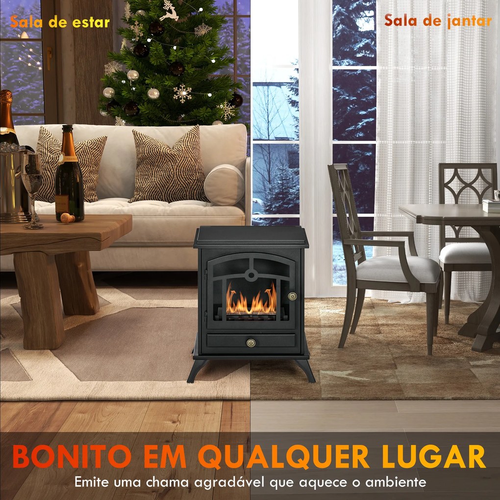 Lareira de Bioetanol com Depósito de 0,9 L Tempo de Combustão 3H para Interiores 20-25 m² 45x28x54 cm Preto