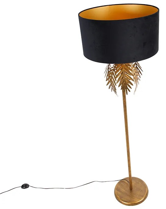 Candeeiro de pé dourado 145 cm com abajur em veludo preto 50 cm - Botanica