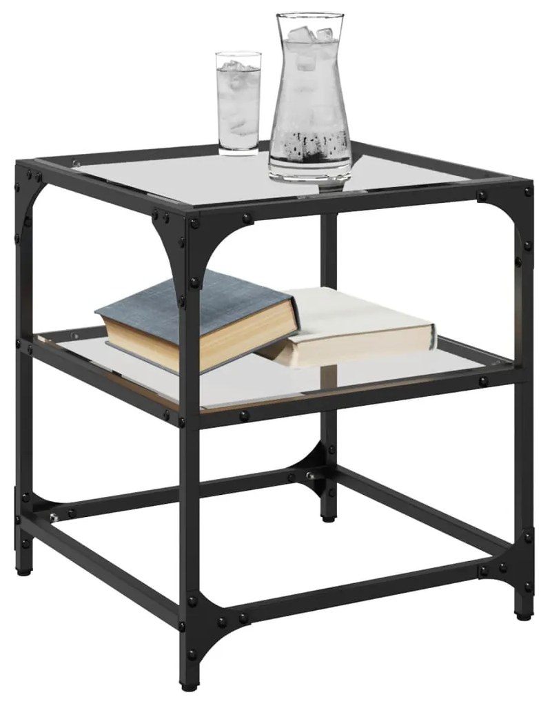 Mesa de centro c/ topo em vidro transparente 40x40x45 cm aço