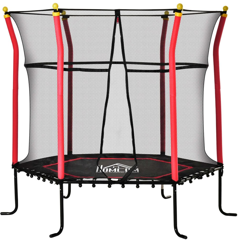 HOMCOM Trampolim para Crianças com Superfície de Salto Ø120 cm Rede de Segurança e Estrutura de Aço Ø160x163,5 cm Vermelho