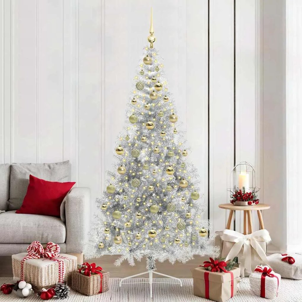 vidaXL Árvore de Natal Artificial Pré-iluminada Prateado 210 cm PET