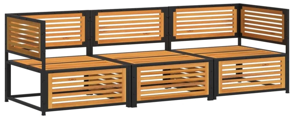 3 pcs conjunto de sofás de jardim com almofadões acácia maciça