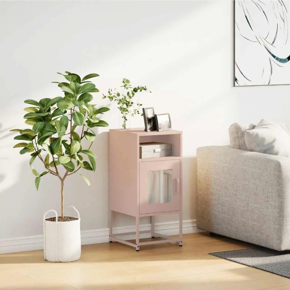 Mesa de cabeceira 36x39x78 cm aço laminado a frio rosa