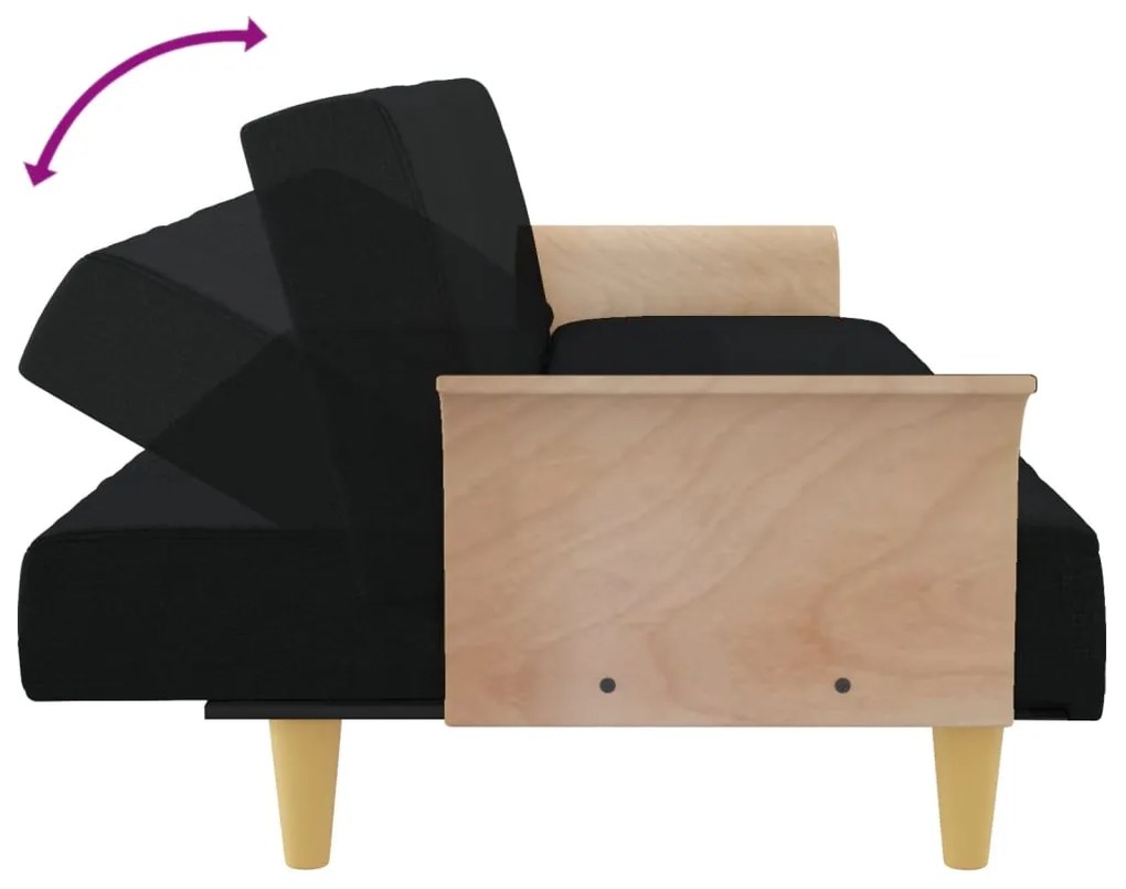 Sofá-cama com apoio de braços tecido preto
