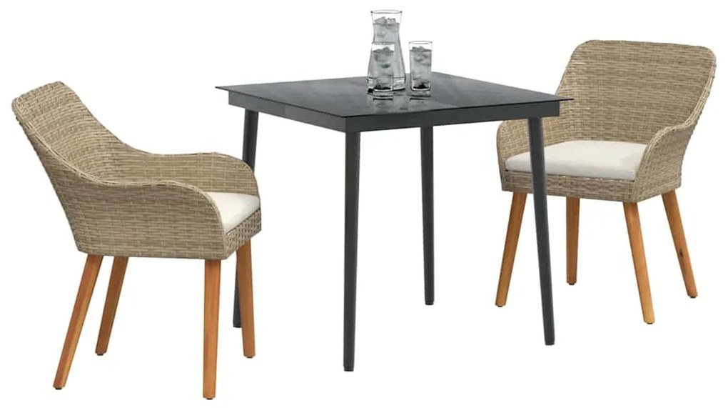 Conjunto de Jantar de Jardim 3 Peças Bege em Rattan Sintético