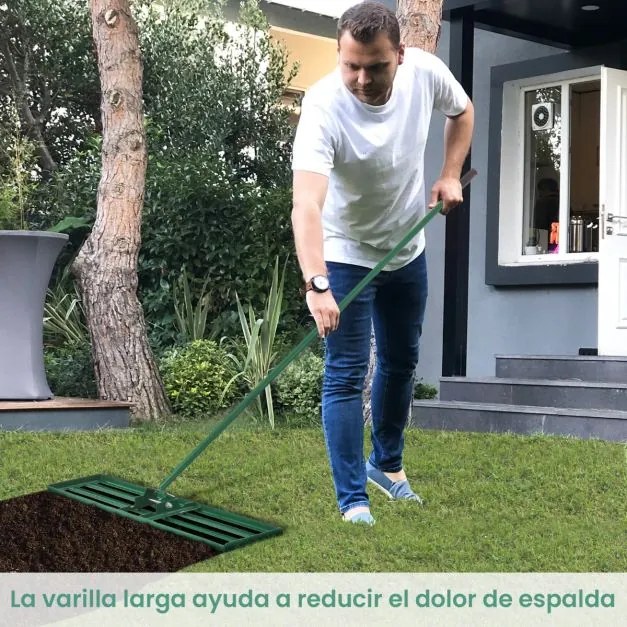 Ancinho para nivelar relva Ferramenta de relva resistente com pega ergonómica para o solo para jardim pátio quinta 75 x 25 cm Verde