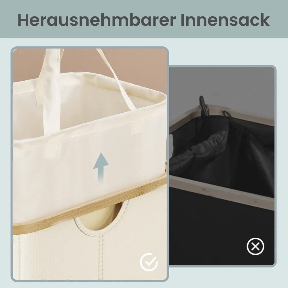 Cesto da roupa suja com tampa 150L 52 x 38,5 x 75 cm Creme