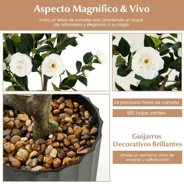 Conjunto de 2 árvores de camélia artificiais 95 cm Planta de flor falsa num vaso de cimento Branco