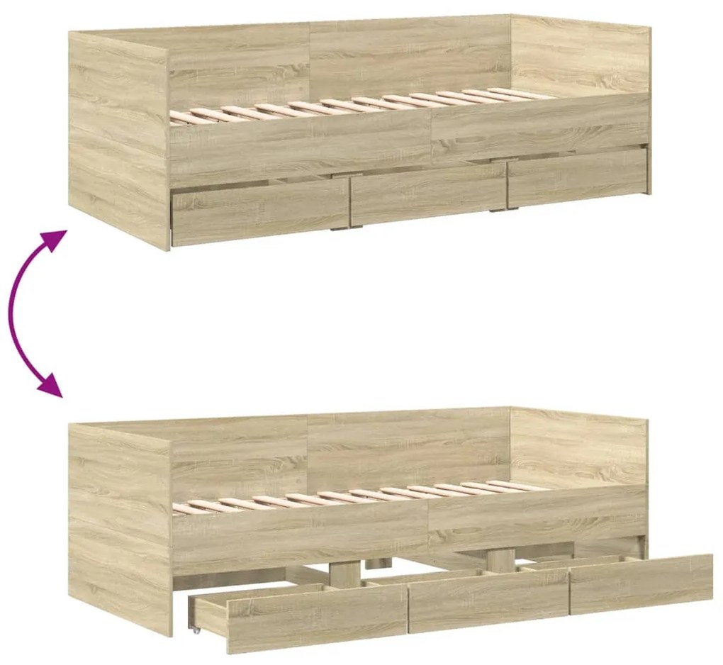 Sofá-cama com gavetas sem colchão 90x200 cm carvalho sonoma