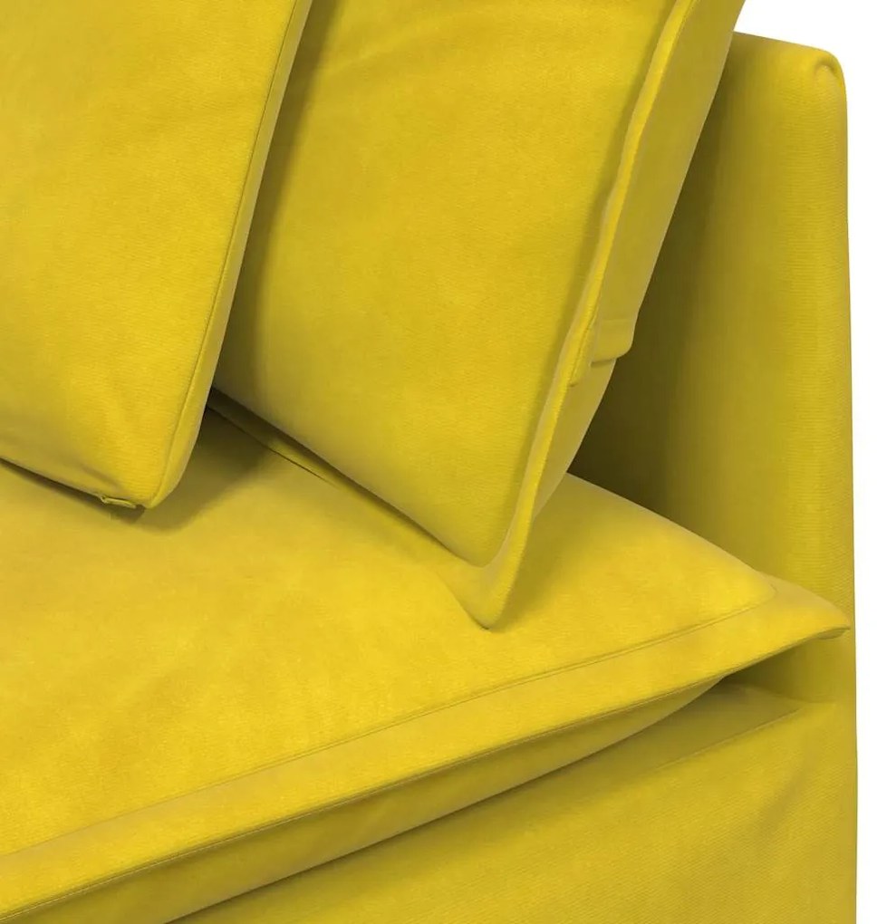 Sofá modular com pufes e almofadas veludo amarelo
