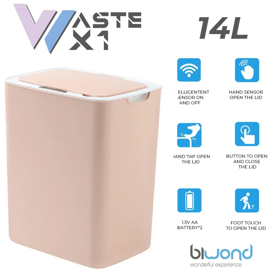 Caixote Lixo Inteligente Sensor 14L Rosa Biwond