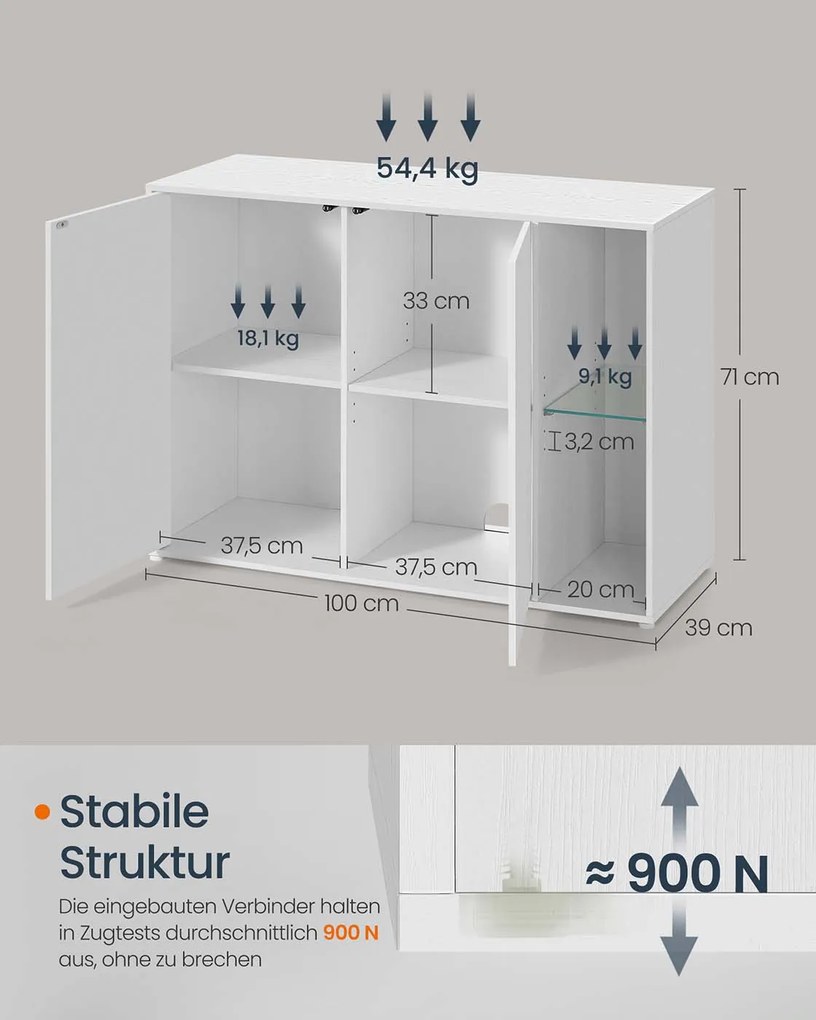 Aparador 39 x 100 x 71 cm com iluminação Tecnologia Toolless branco