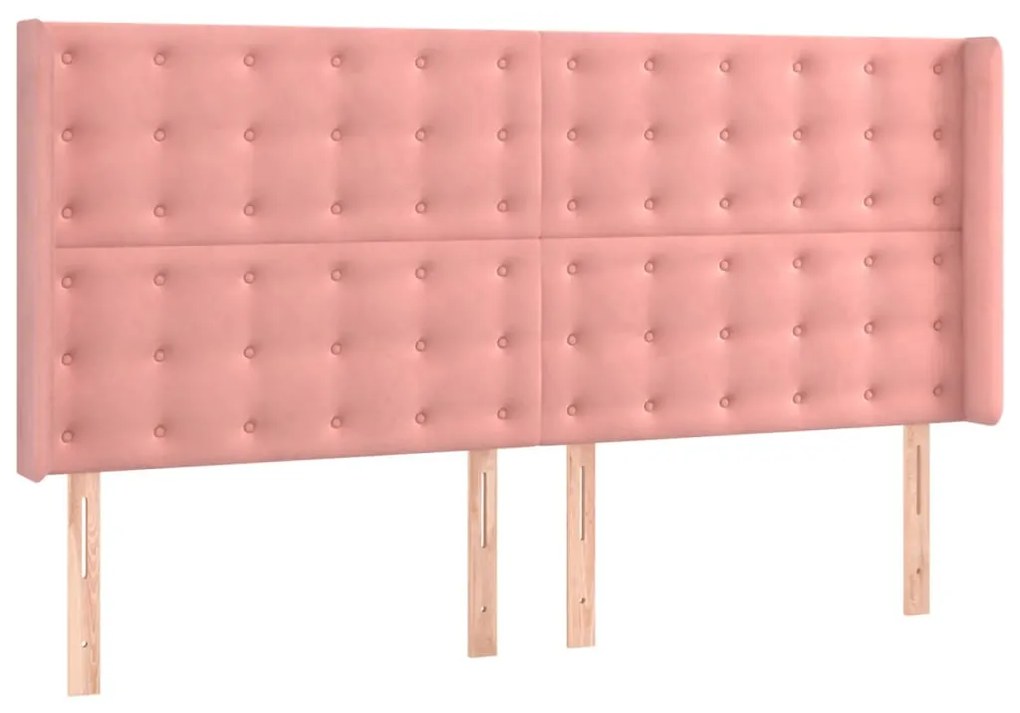 Cama box spring c/ colchão/LED 180x200 cm veludo rosa