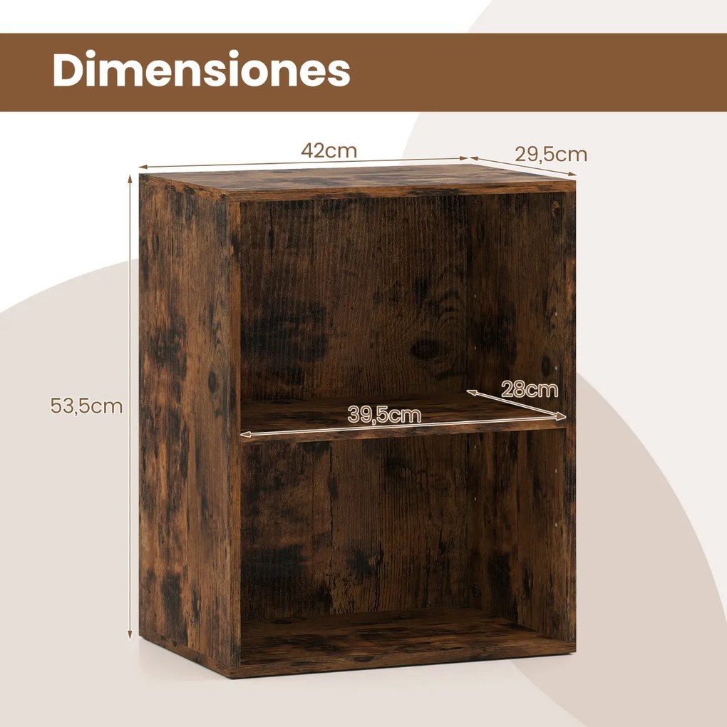 Estante com 2 cubos 42 x 29,5 x 53,5 cm com prateleira ajustável em 5 posições para sala, quarto, escritório castanho rustico