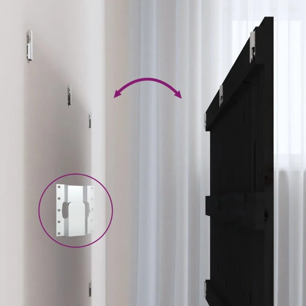 Cabeceira de parede 204x3x90 cm madeira de pinho maciça preto