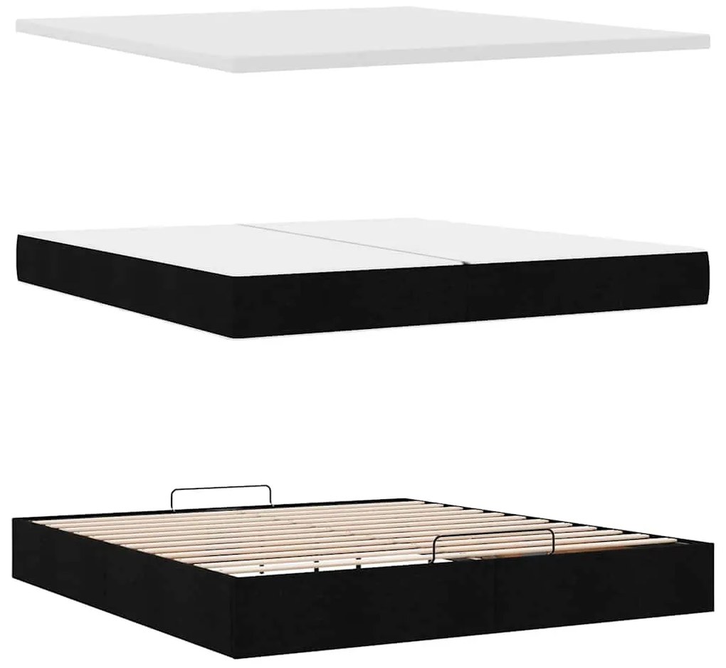 Estrutura de cama otomana com colchão 200x200 cm tecido preto
