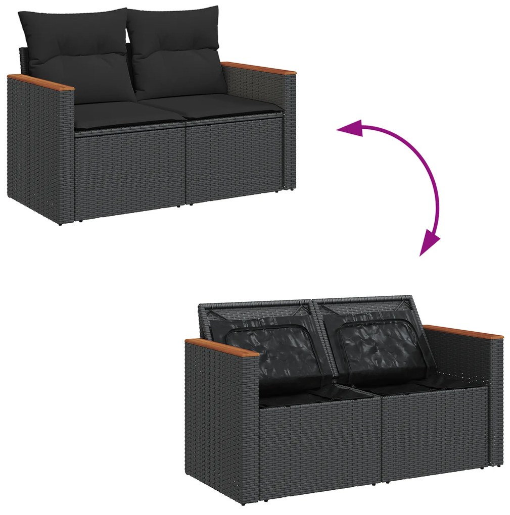 Conjunto de Sofás de Jardim com Almofadas vidaXL 13 Peças Preto Rattan