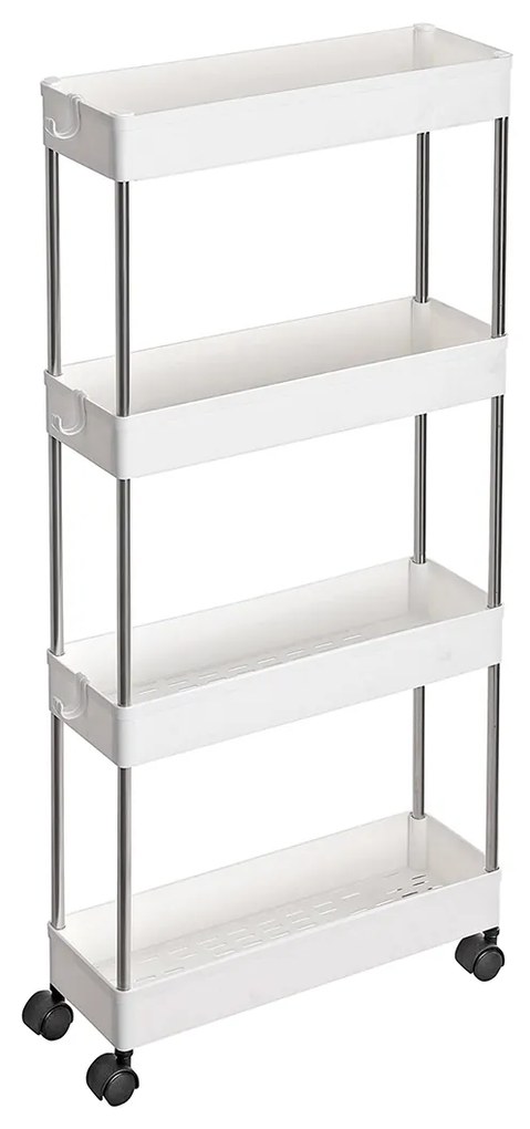 Carrinho de armazenamento SONGMICS de 4 níveis sobre rodas, unidade de armazenamento de plástico, organizador de prateleiras que economiza espaço para espaços pequenos, banheiro e cozinha, 40 x 12,5 x 88 cm, branco KSC08WT