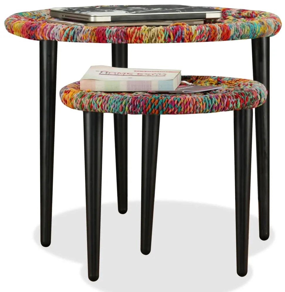 Conjunto mesas de centro 2 pcs detalhes chindi multicor