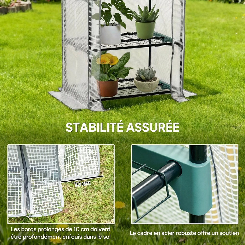Estufa de jardim para varanda  70 x 50 x 160 cm, estante com 4 níveis, aço com revestimento epóxi, lona removível em PE de alta densidade, branco