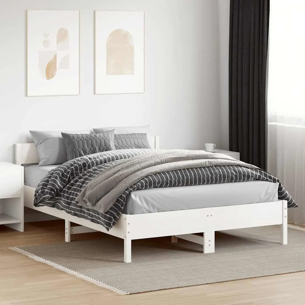 Cama sem colchão 150x200 cm madeira de pinho maciça branco