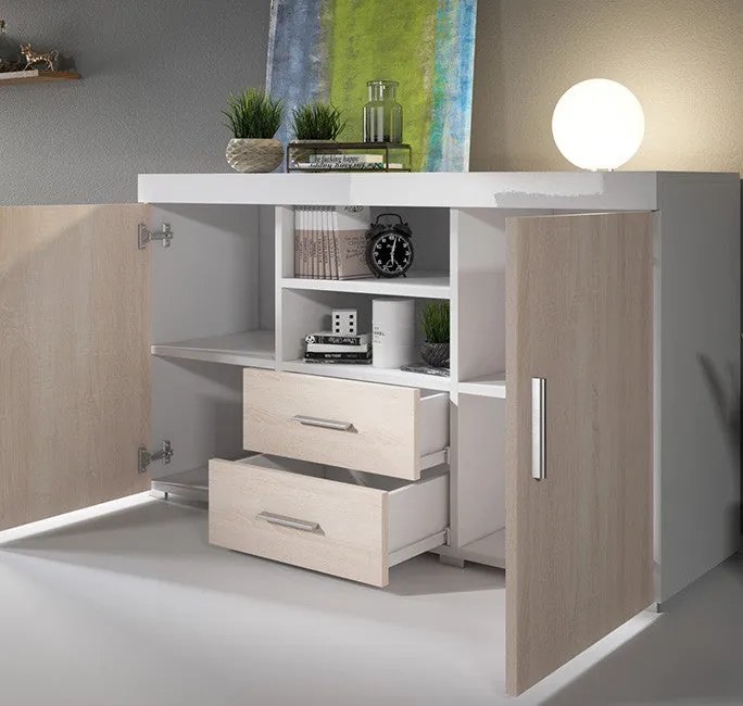 Aparador Manvy de 140cm - Carvalho/Branco - Design Moderno