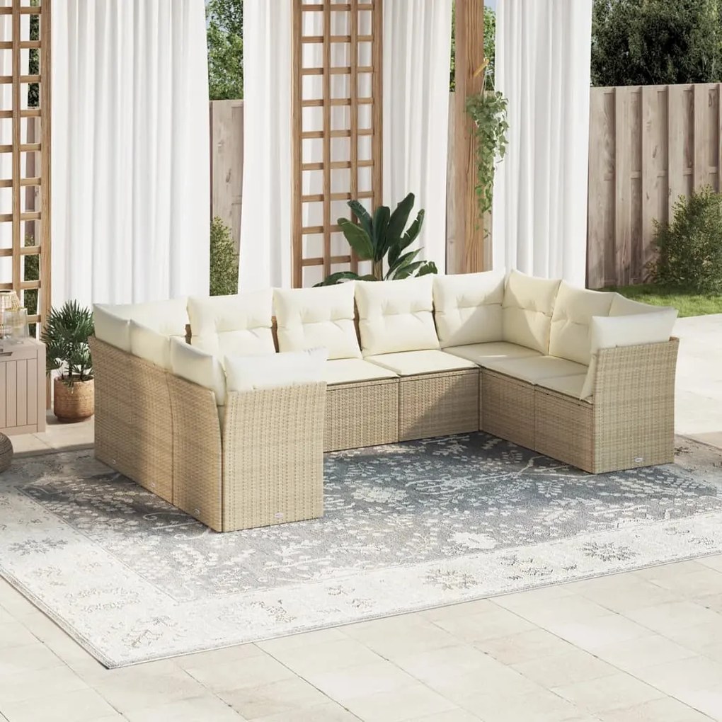 vidaXL 9 pcs conjunto de sofás p/ jardim com almofadões vime PE bege