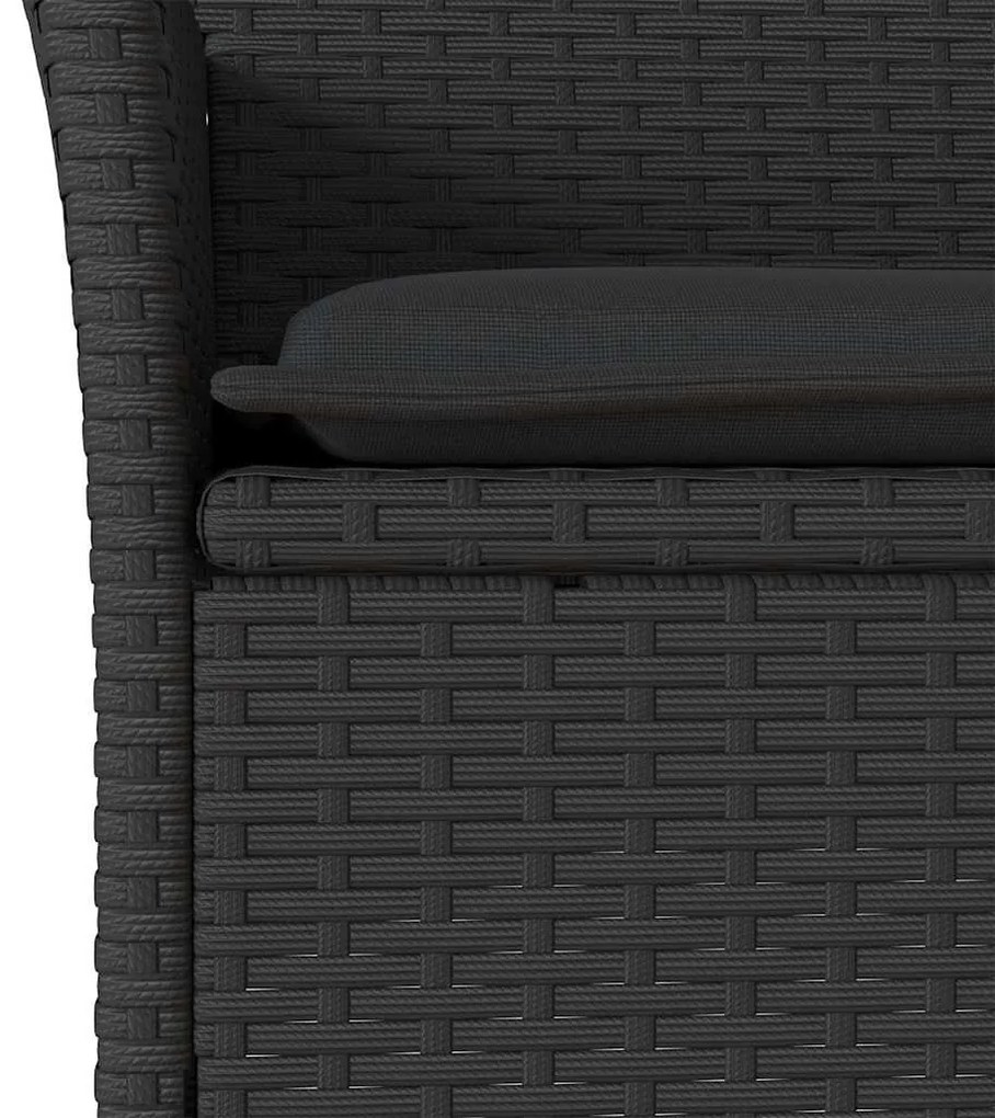 3 pcs conjunto jantar jardim c/ almofadões vime PE/vidro preto