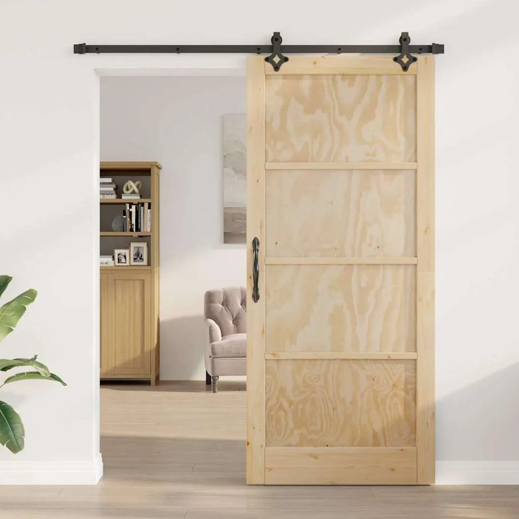 Porta Deslizante vidaXL com Conjunto de Hardware 93x211 cm Madeira Sól