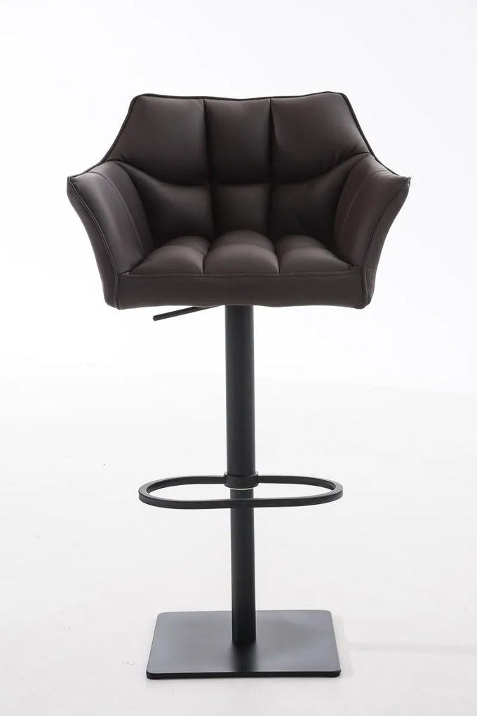 Banco de bar Damaso em couro sintético e estrutura preta 64 x 88-113 x 45 cm Castanho