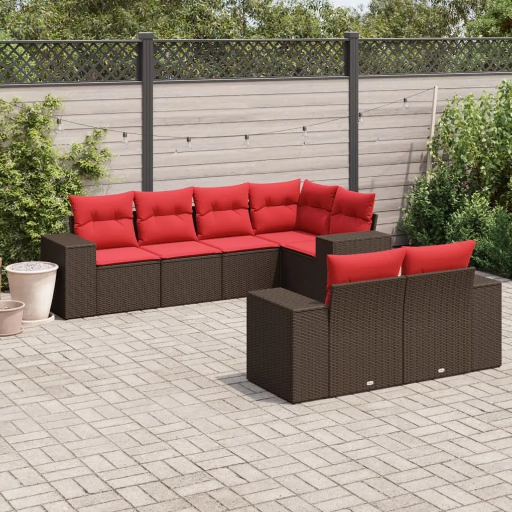 vidaXL 7 pcs conjunto de sofás jardim c/ almofadões vime PE castanho