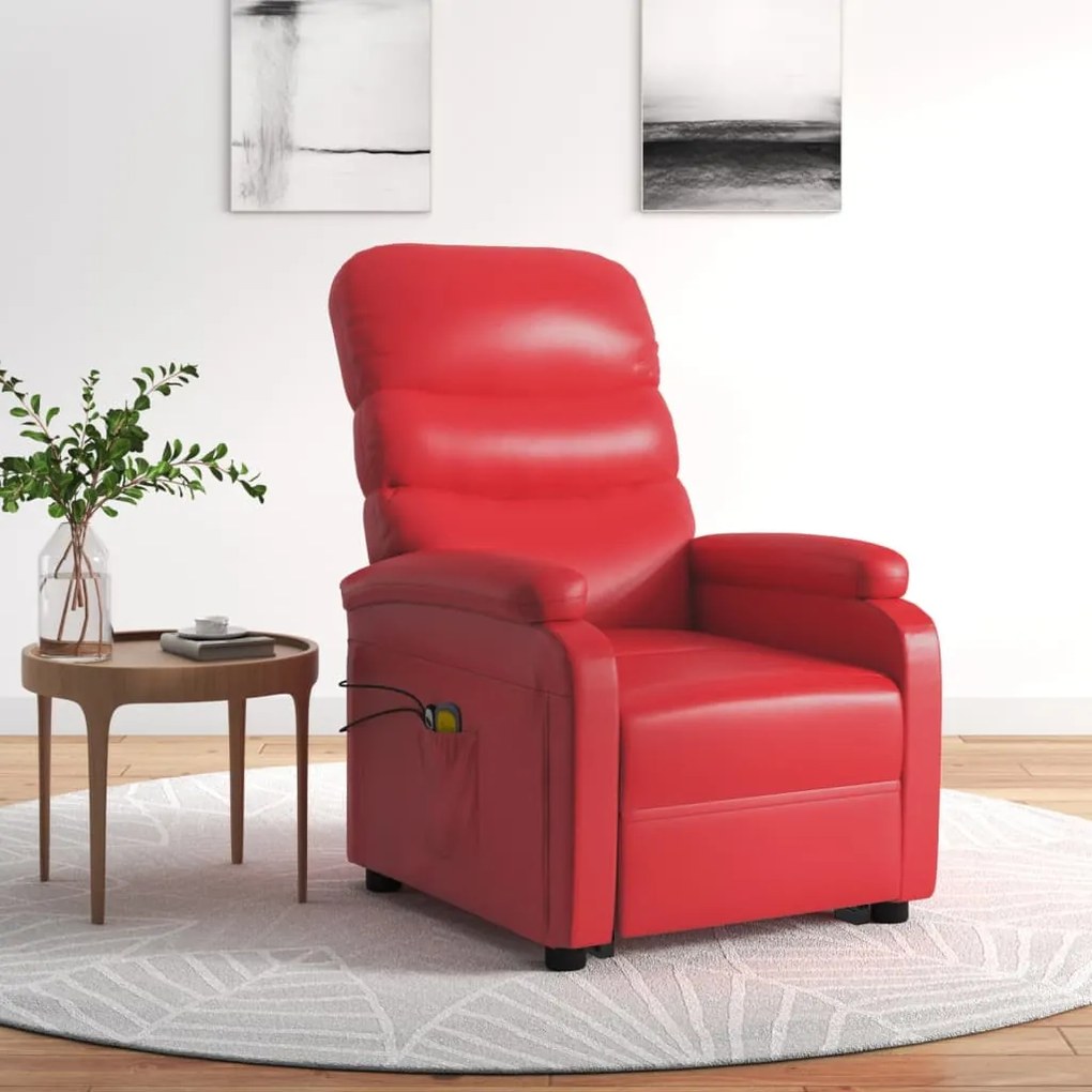 vidaXL Poltrona de massagens elevatória couro artificial vermelho