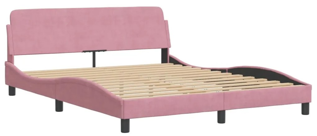 Cama com colchão 160x200 cm veludo rosa