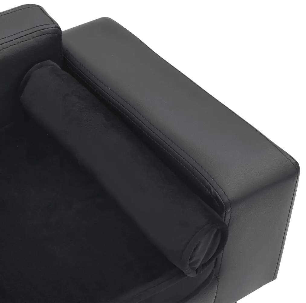 Sofá p/ cães 81x43x31cm pelúcia e couro artificial cinza-escuro