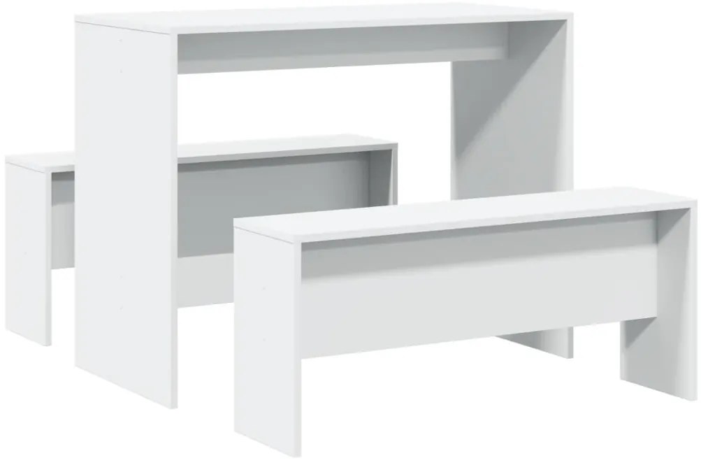 3 pcs conj. mesa de jantar e banco derivados de madeira branco