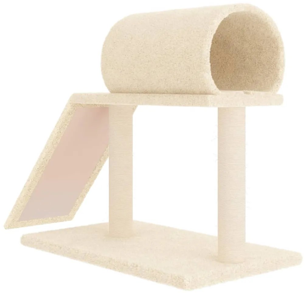 Postes arranhadores p/ gatos c/ túnel e escada 55,5 cm creme