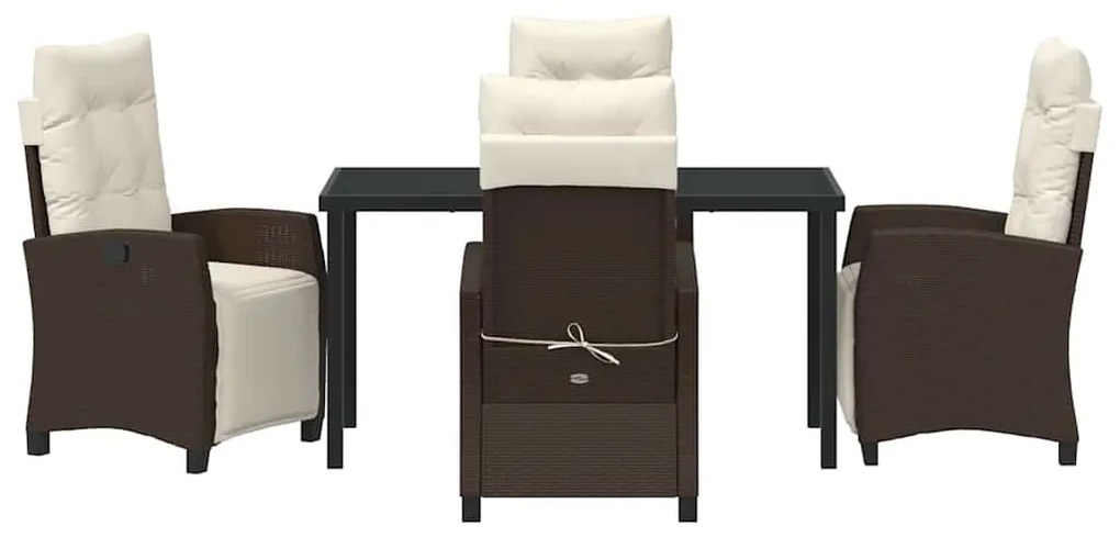 Conjunto de jantar de jardim 5 peças marrons em rattan poliéster