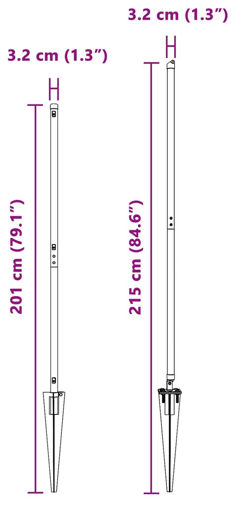 Posts de Cerca vidaXL com Ponta 52 pcs Ø32 mm 170 cm Aço Galvanizado