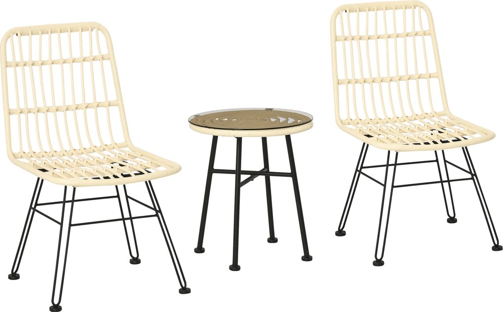 Conjunto de bistrô de jardim de 3 peças: 2 cadeiras + mesa de centro redonda em vidro temperado, 2 almofadas com fecho de correr e capa removível em p