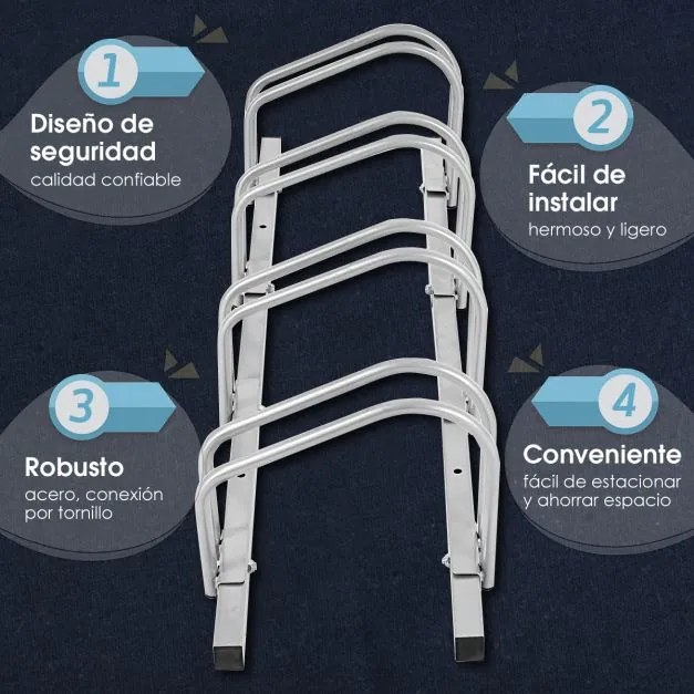 Estacionamento para 4 bicicletas de chão, Estacionamento metálico para casa Centro comercial Estacionamento 120 x 32,5 x 26 cm cinzento