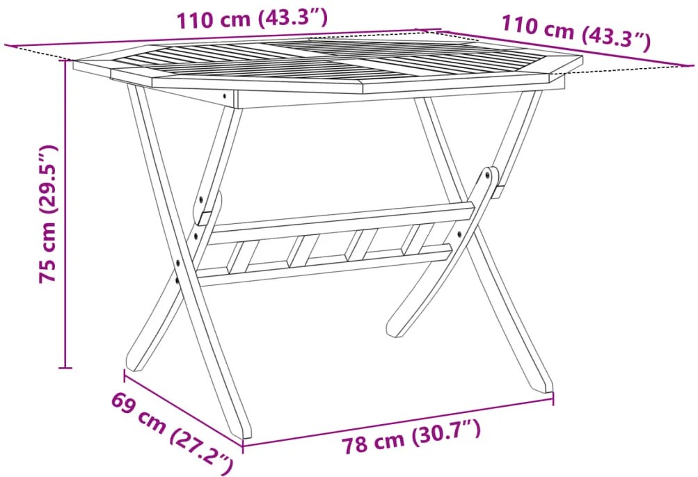 Mesa de jardim dobrável Ø110x75 cm madeira de acácia maciça