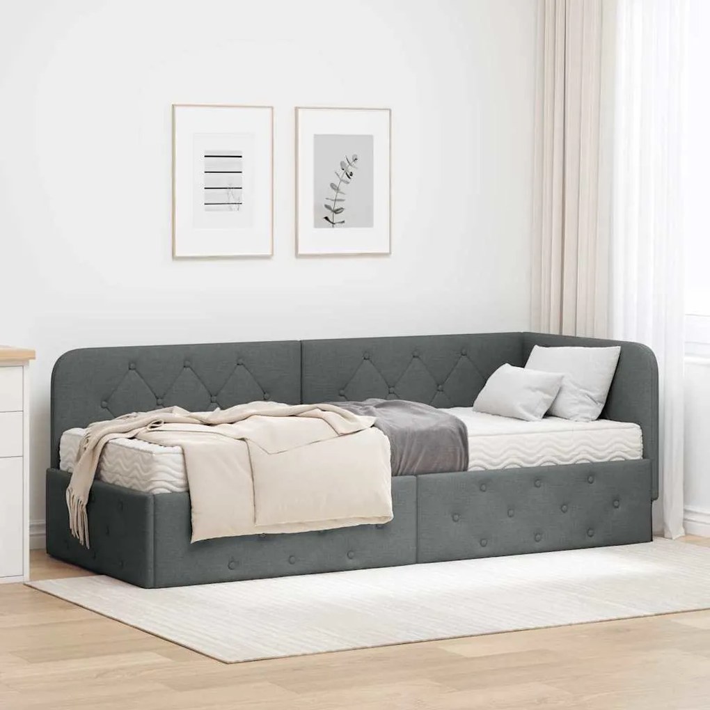 vidaXL Estrutura de Cama de Canto Cinza Escuro 80 x 200 cm tecido