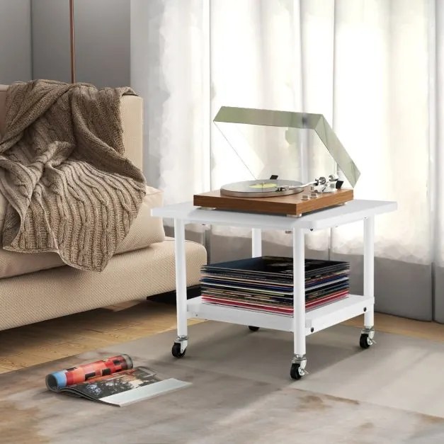 Mesa para impressoras com 4 rodas e mecanismo de bloqueio Carrinho com rodas e Estante 49 x 40 x 38 cm-Branco
