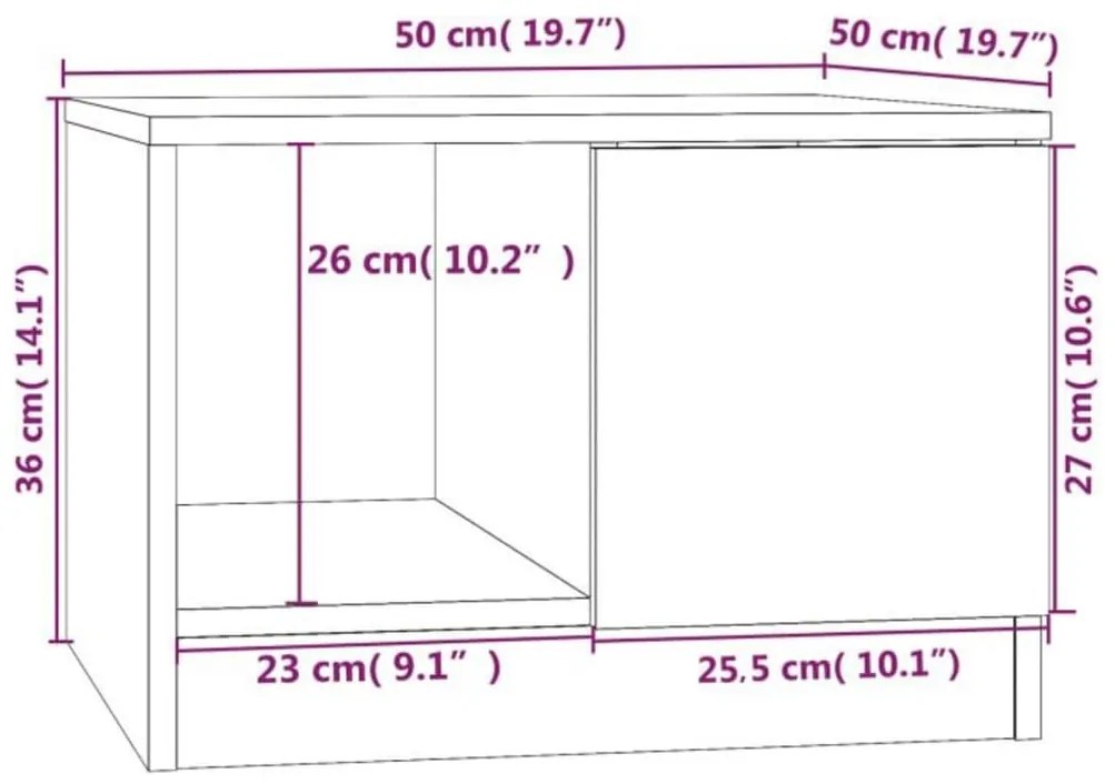 Mesa centro 50x50x36 cm derivados de madeira carvalho castanho