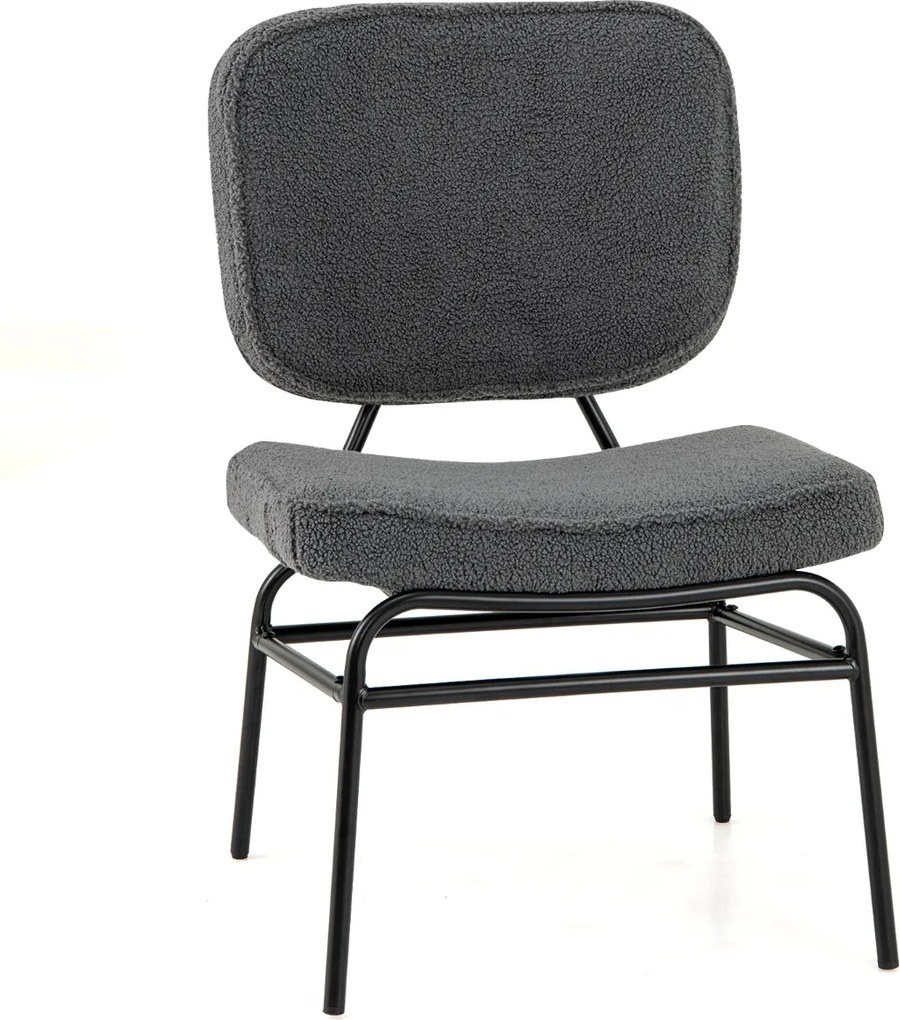 Cadeira estofada leitura Sherpa Almofada de esponja  ajustáveis e estrutura metálica para sala de estar Quarto Cinzenta