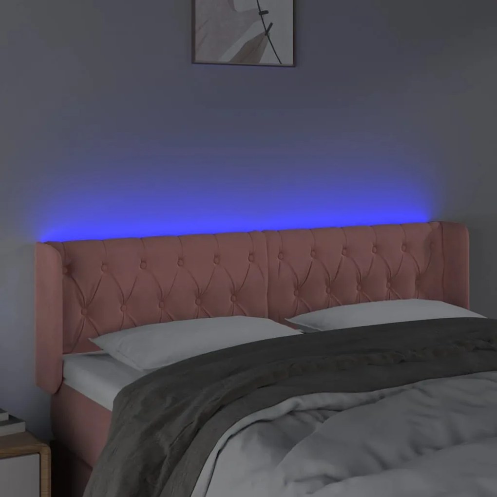 Cabeceira de cama c/ luzes LED veludo 147x16x78/88 cm rosa